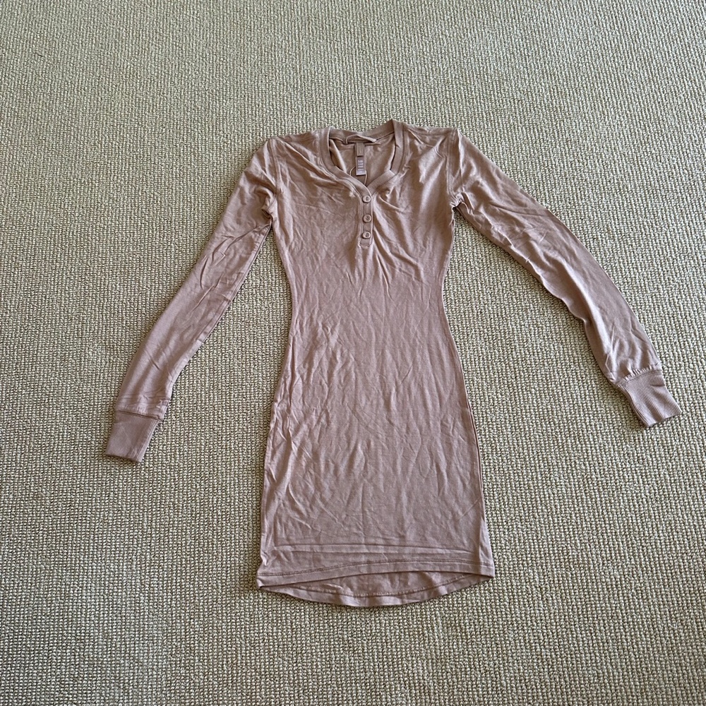 Skims Ochre Sleep Henley Dress, Size XXS New With Tags